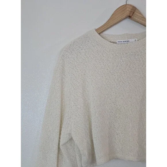 Urban Renewal Remnants Cropped Bell Sleeve Sweater Cream Textured Knit Small - Picture 3 of 10